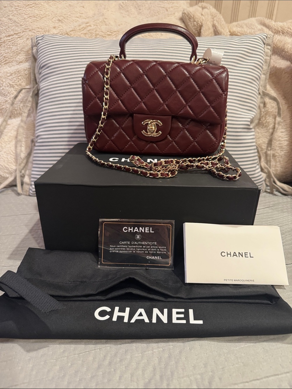 CHANEL Quilted Mini Top Handle Bag - Burgundy